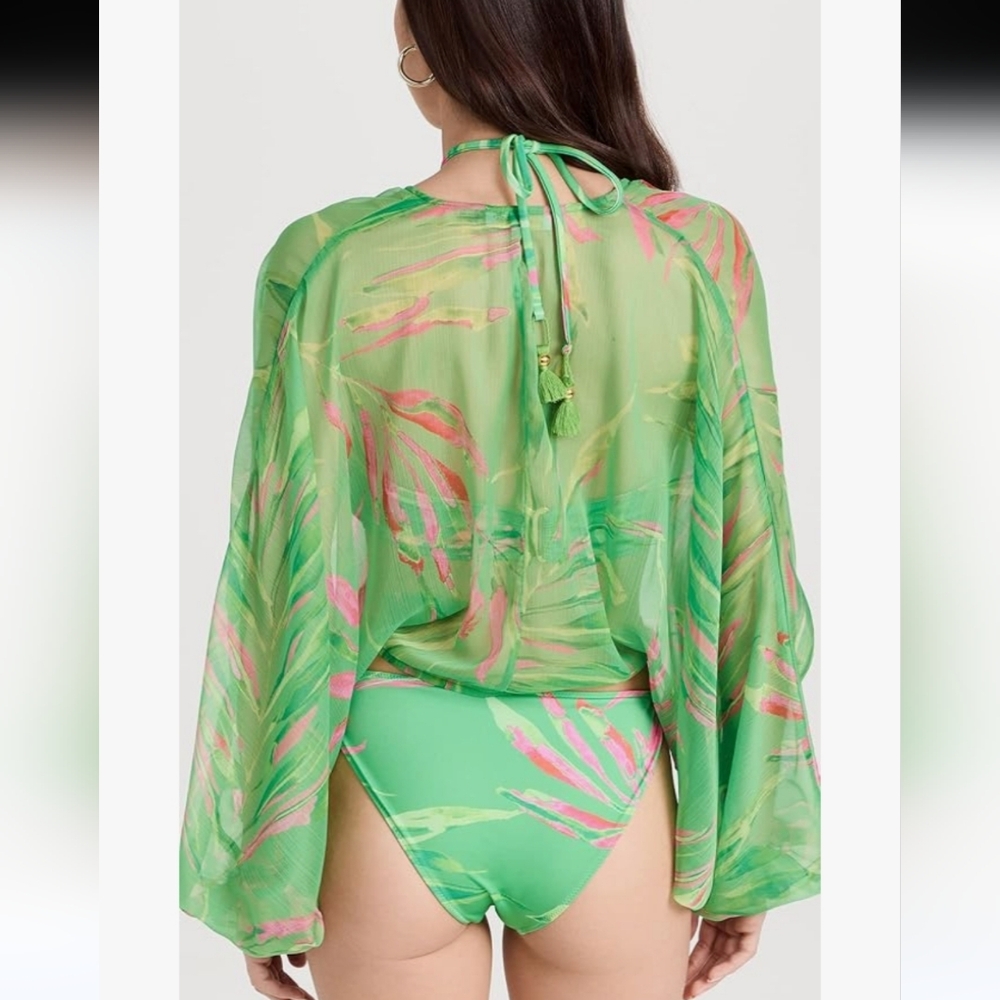 Ramy Brook Green and Pink Sheer Swim Cover Up.  G7 - Picture 2 of 9